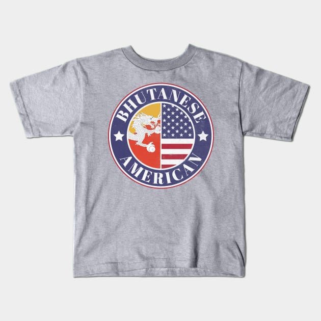 Proud Bhutanese-American Badge - Bhutan Flag Kids T-Shirt by Yesteeyear